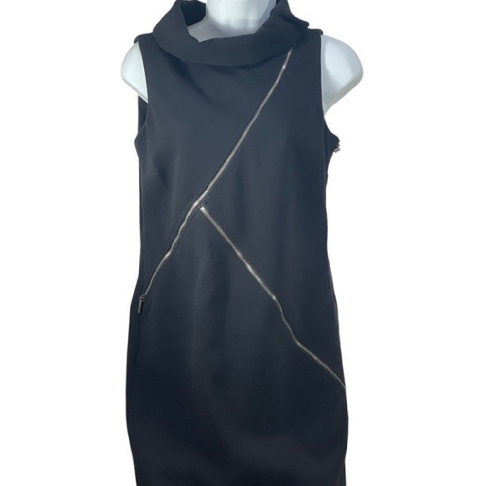 Michael Kors Black Sheath Dress Size 4 Sleeveless Asymmetrical Zip Detail party